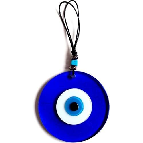 Blue Color Glass Wall Ornament With Leather Drawstring Handmade Evil Eye Bead