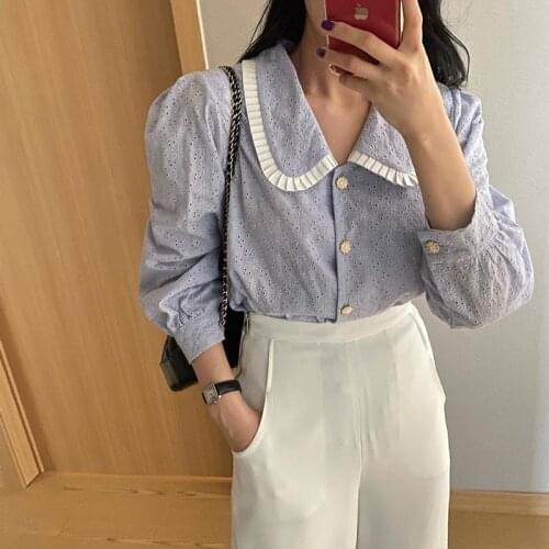 RUGOD 2021 lapel crocheted shirt women