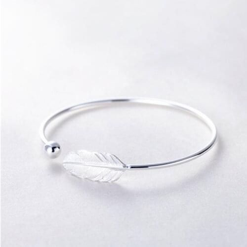Sole Memory Simple Feather Cute 925 Sterling Silver Female Resizable Bracelets SBR280