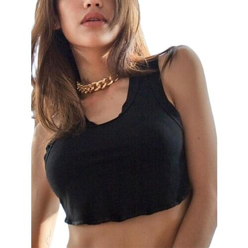 2021 New Women’s Solid Color Sling Tops, Low U-neck Ruffled Hem Slimming Short Vest Clothes for Summer