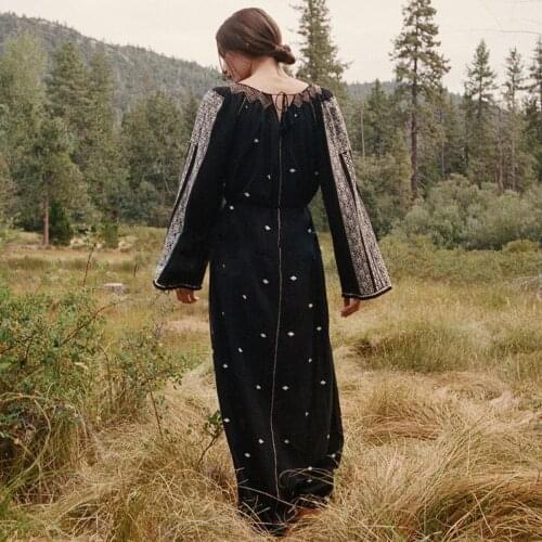 Jastie Ethnic Embroidery Women Dress O-Neck Long Sleeve Spring Autumn Maxi Dress Boho Casual Beach Long Dress 2021 Vestidos