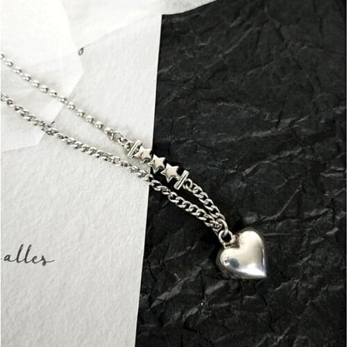 Star Love Heart Vintage Handmade Thai Silver Color Necklace For Women Girls Punk Fashion Long Dainty Jewelry Gifts