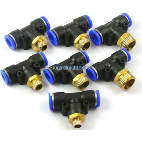 10pcs Tube OD 10mm x BSPT 1/4" Male Tee Pneumatic Connector Fitting