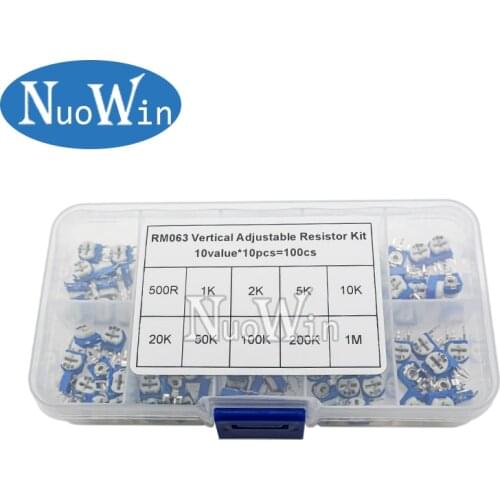 100PCS/LOT 10 Values *10PCS RM063 Vertical Adjustable Resistor Kit In Box 500 ohm-1M ohm Multiturn Trimmer Potentiometer Set