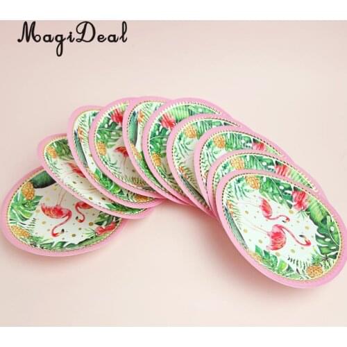 10x Pink Green Watercolor Flamingo Paper Plates Disposable Party Tableware
