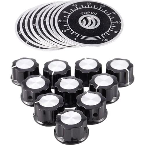 20pcs Adjustable Rotate Button Potentiometer Control Knobs 0-100 Scale Sheet,black