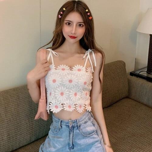 2021 Summer Women Flower Lace Camisole Tops Sexy Short Section Slim Camisole Beach Wear Vest Gilet Femme
