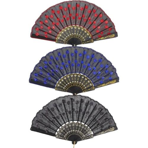 3Pcs Folding Fans Handheld Fans Dancing Cosplay Fans (Black, Red, Dark Blue)