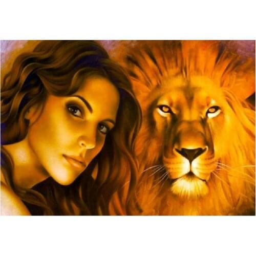 5D DIY Diamond Painting cross stitch Woman and lion study diamond embroidery room decoration diamond mosaic Picture