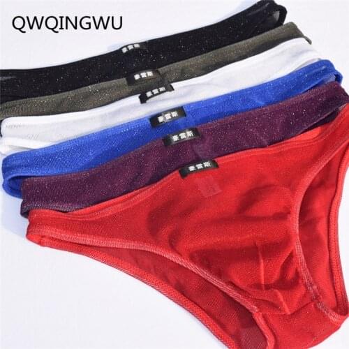 6PCS Sexy Briefs Men Underwear Bright Color Mesh Brief Transparent Mens Sexy U Convex Lingerie Underwear Gay Gauze Cueca Briefs