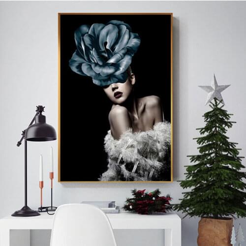 Abstract Elegant Flower Woman Poster Print Modern Beuuty Canvas Painting for Living Room Girls Bedroom Tableau Salon Sexy Poster