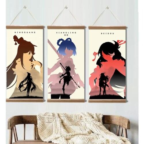 Anime Posters God Genshin Impact Eye Ganyu EULA Xiao HuTao Zhongli Wall Art Decorative Prints Wall Painting Home Decor Picture