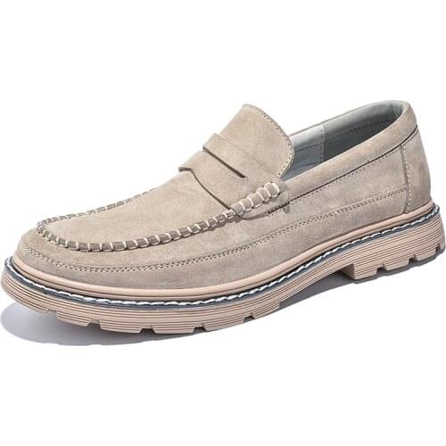 Brand Designer Mens Suede Loafers Top Quality Mens Leather Casual Tooling Style Shoes Rubber Platform Retro Moccasins for Male