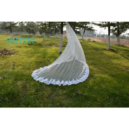 BRITNRY 3 Meter Ivory Cathedral Wedding Veils Long Lace Edge Bridal Veil Cheap Wedding Accessories Bride Veu Wedding Veil