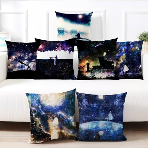 Fuwatacchi Galaxy Series Cushion Cover Girl Night Sky Star Retro Pillow Case Home Decor Sofa Seat Chair Pillowcase Cover 45x45cm