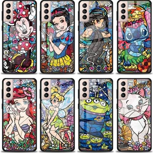 Disney Mosaic Stitch Princess Tempered Glass Cover For Samsung Galaxy S21 Plus Ultra M21 M31 M51 A52 A72 Phone Case Coque