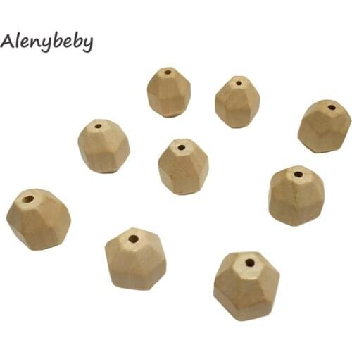 Wood Geometric Icosahedron Beads Teether Nursing Teething Necklace Jewelry DIY Baby Teether Sensory Chewable Beads