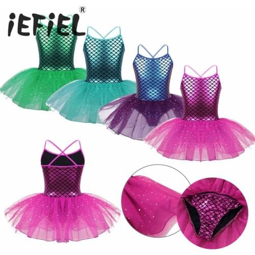 Kids Girls Ballerina Fairy Prom Party Costume Kids Sequined Mermaid Dance Dress Dancewear Gymnastic Leotard Ballet Tutu Dress
