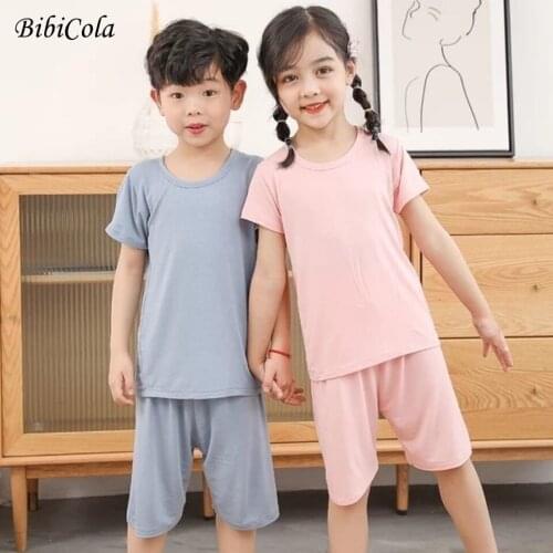 Childrens Pajamas Set Baby Suit Kids Clothes Toddler Boys Girls Modal Cotton Cartoon Printing Tops Pants Set Home Wear 0-7Y