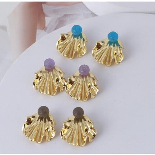 European and American jewelry wholesale resin flower fold leaf shape detachable dual-purpose earrings