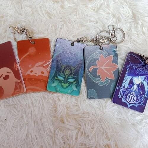 Game Anime Genshin Impact Klee Mona Xiao Hu Tao Kaedehara Kazuha Card Case Student Bus Bank Card Holder Keychain Pendant