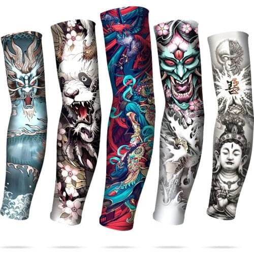 Chinese Tattoo Sleeves Men Armguard Outdoor Biker Gloves Driving Sunscreen Fishing Longsleeve Ice Silk Summer Women Arm Sleeves