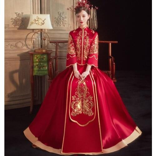 Classic Chinese Style Traditional Wedding Long Cheongsam Dress Refined Banquet Stylish Elegant Bride китайская одежда