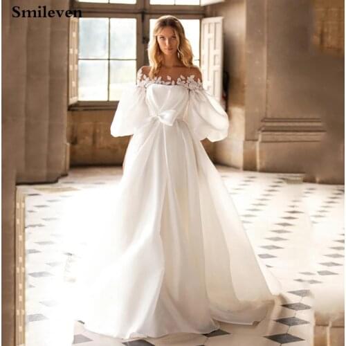 Smileven Princess Wedding dress A Line Lantern Sleeve Boho Lace Wedding Gown Vestido De Noiva Boho Bride Dresses
