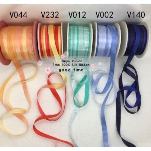 7mmX10m/roll variegated colors of 100% pure silk embroidery ribbon thin taffeta high quality silk ribbon Anya Ribbon Handcraft