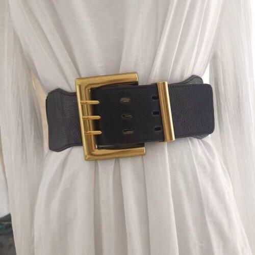 Fashion Women Black Wide Elastic Belt Alloy Buckle High Quality Autumn Winter Decoration Sweater Dress Overcoat Stretch Strap