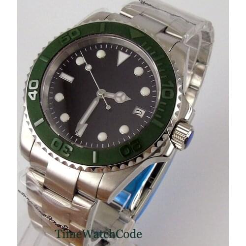 Genuine NH35A Automatic Mens Watch Black Sterile Dial Green Ceramic Bezel Insert Miyota8215 Movement Date Sapphire Crystal