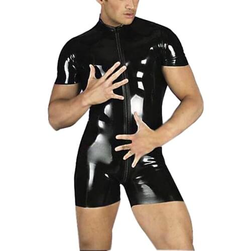 Male PVC Leather Bodysuit 2021 Red Black Open Crotch Zipper Jumpsuit Clubwear Catsuit Lingerie Fetish Latex Mens Plus Size S-XXL