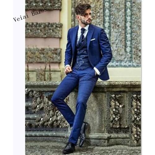 Custom Mens Suits Traje Hombre Navy Blue Tuxedo Men Suits For Business Slim Fit With Pants Smart Casual 3 Piece Blazer Masculino