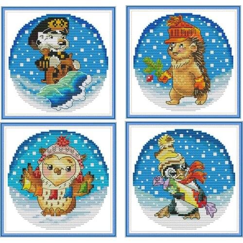 Joy Sunday Animal Series of Cartoon Cross Stitch Pattern 14CT DMC Printed Canva Scross Stitch Embroidery Kit DIY Needlework Gift
