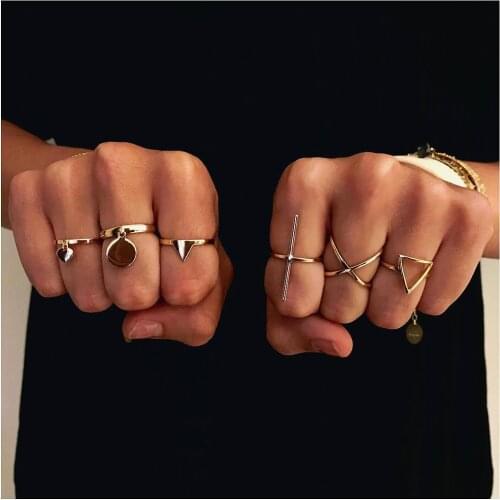 New Fashion Love Round Triangle Cross Geometry Ring Set Punk Gothic Rings For Women Statement Ring Wedding Rings Wholesale