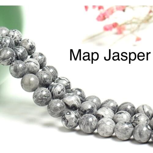 Natural Map Jasper Stone 4-12mm round Gemstone beads for 925 sterling silver Jewelry Making Necklace Bracelet 15inch ICNWAY