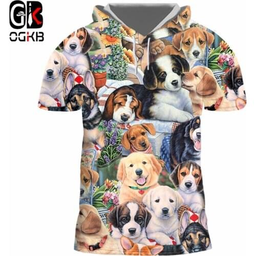 OGKB 3D Cool Cute Dog Print Hooded Tshirt Mens Summer Quality Animal T Shirts Short Sleeve Hip Hop Harajuku Top Drop Ship