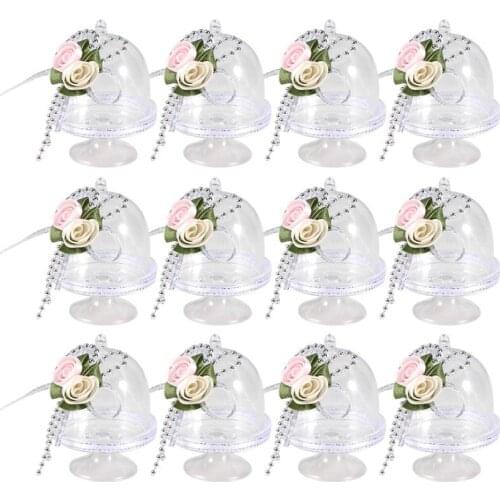12pcs Candy Dome Tray Box Stand Transparent Plastic Chocolate Cheese Storage Container Holder with Flower for Party Wedding