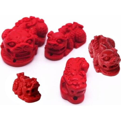 Natural Cinnabar Handmade Pixiu Charm Beads Lucky Amulet Pendant Jewelry Making