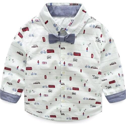 Boys Shirt 2017 Fashion Printed Tie Handsome Children Tops Shirt Spring Soft Cotton Long Sleeve Shirt Kids Lapel Collar Shirt