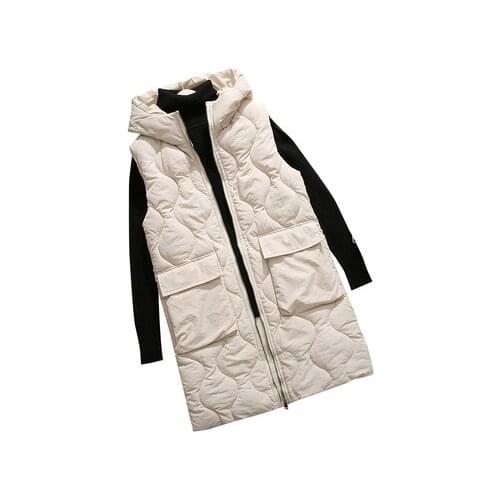 Spring Autumn Women Hooded Long Section Cotton Padded Vests Slim Fit Female Sleeveless Vest Coats Fashion Waistcoats M/3Xl K1372