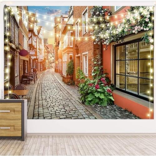 Nordic City road scenery tapestry wall hanging Art Print Background cloth boho mural Wall coverings tablecloth farmhouse decor