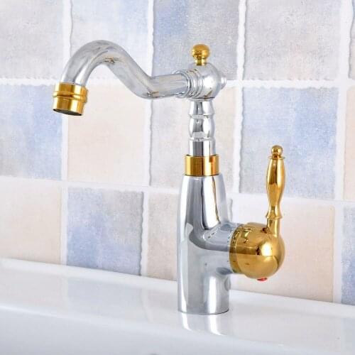 Deck Mounted Single Lever Bathroom Basin Faucet Brass Gold Silver Brass Hot and Cold bathroom Sink Mixer Taps Nsf816