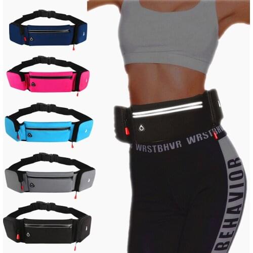 FIRECLUB Sports Waist Pouch Reflective Running Waist Pack For Under 7 inch Phone With Headphone Hole Adjustable Elastic Belt