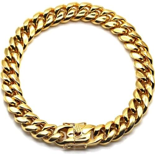 Hip Hop Thick Gold Cuban Link Chain Choker Necklace 18K Gold Plated Stainless Steel Necklace Fashion Punk Jewelry Gift Wholesale