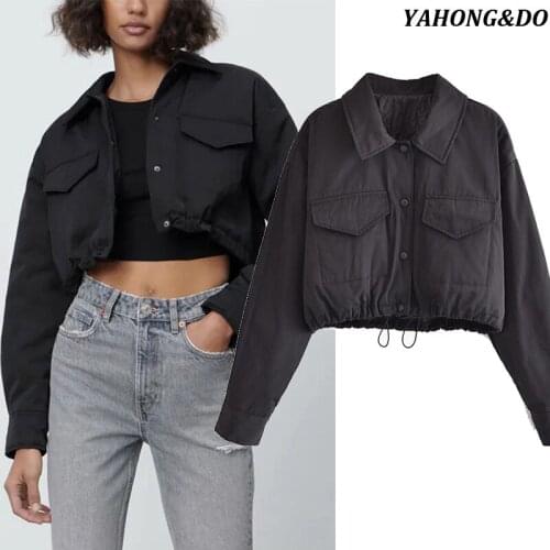 YAHONG&DO Women's Black Bomber Jackets