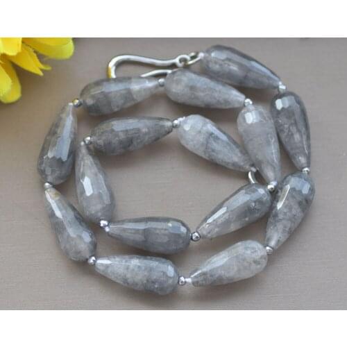 Z10929 19" 25mm Gray Faceted Drop Crystal Necklace