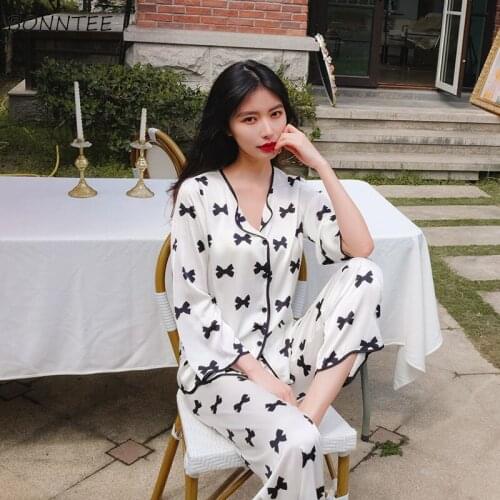 Pajama Sets Women Sweet Cute Ins Printed Long Sleeve Summer Homewear Trendy Korean Style Comfortable Two Piece Loungewear Simple