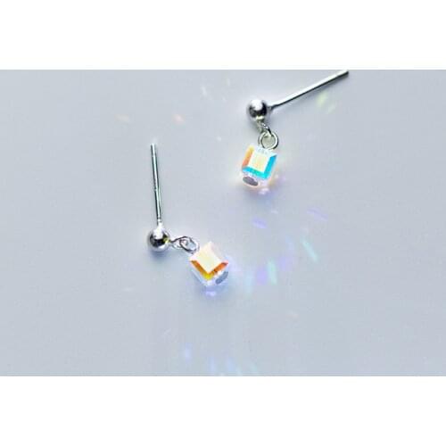 MloveAcc Real 925 Sterling Silver Jewelry Earrings Cube Zircon CZ Fashion Stud Earrings Elegant Jewelry for Women