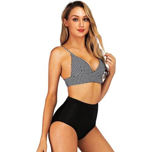 2020 Womens Sexy High Waist Push Up Bikini Lingerie Set Swimsuit Swimwear For Women Ladies Grid Bikini Lingerie Set Swim Suits